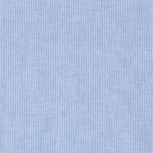 LIN COTON Chambray Petites rayures fond Bleu