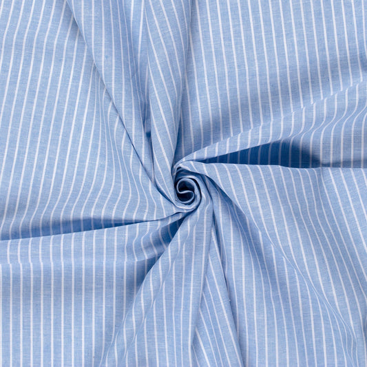 LIN COTON Chambray Grandes rayures fond Bleu