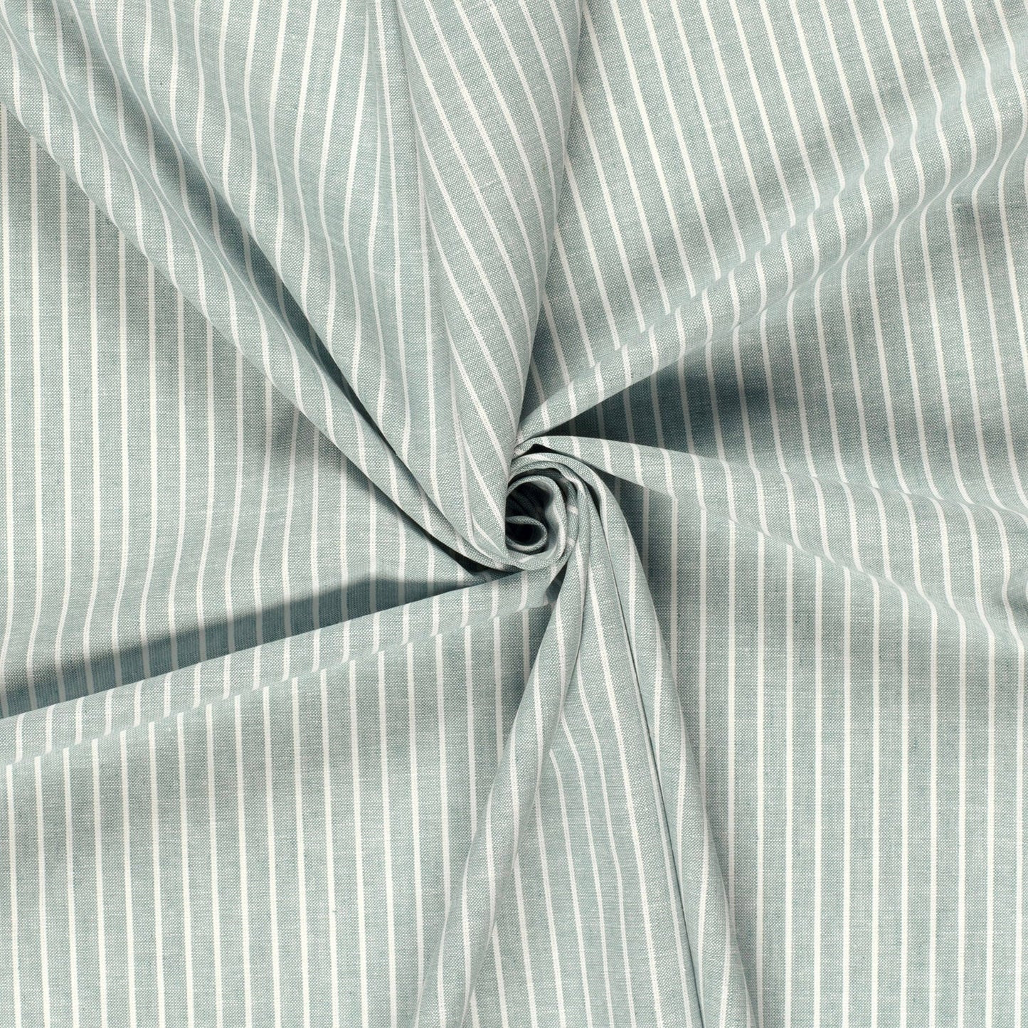 LIN COTON Chambray Grandes rayures fond Vert Clair