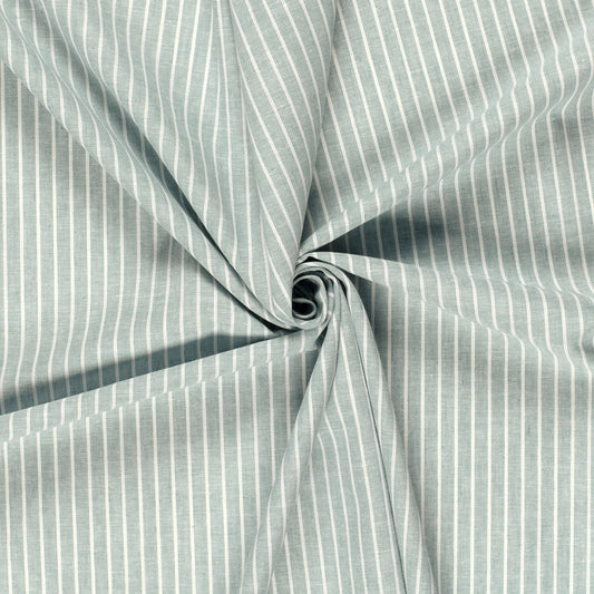 LIN COTON Chambray Grandes rayures fond Vert Clair