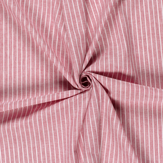 LIN COTON Chambray Grandes rayures fond Rouge