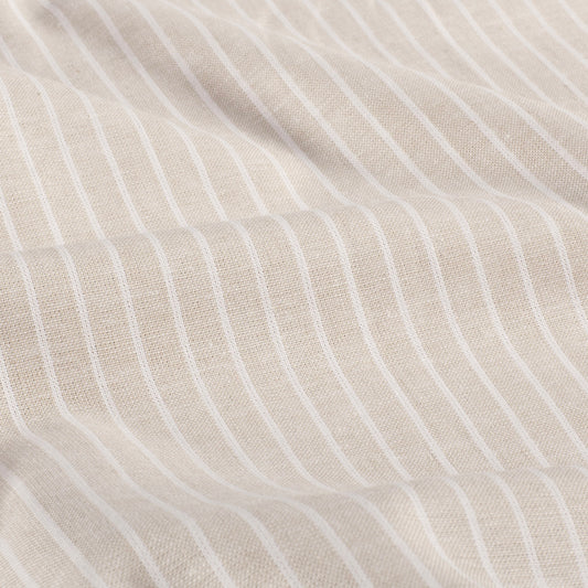 LIN COTON Chambray Grandes rayures fond Beige