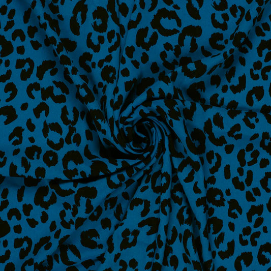 POLYESTER EXTENSIBLE EPAIS IMPRIME Léopard Bleu