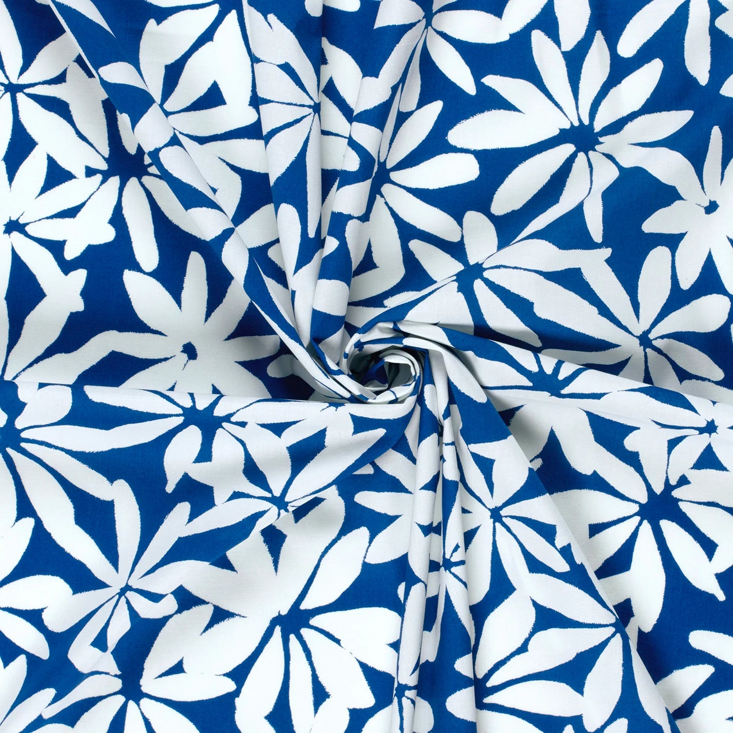 VOILE DE COTON IMPRIME Fleurs Bi couleur bleu