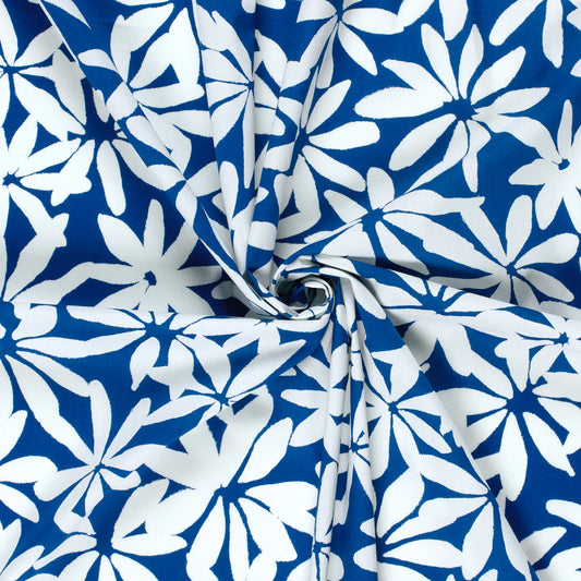 VOILE DE COTON IMPRIME Fleurs Bi couleur bleu