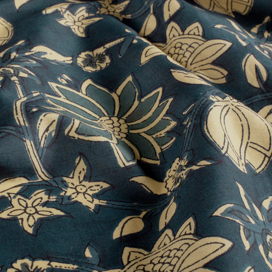 VOILE DE COTON IMPRIME Indien Bleu