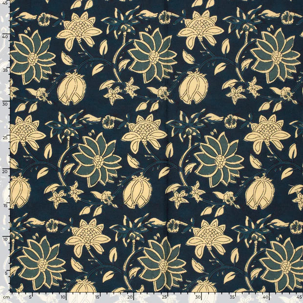 VOILE DE COTON IMPRIME Indien Bleu