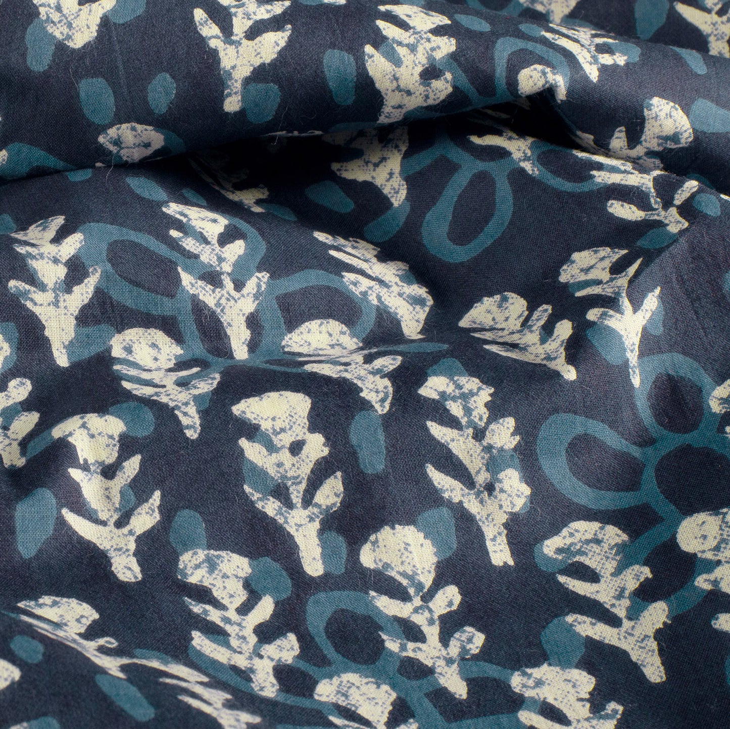 VOILE DE COTON IMPRIME Indien Bleu