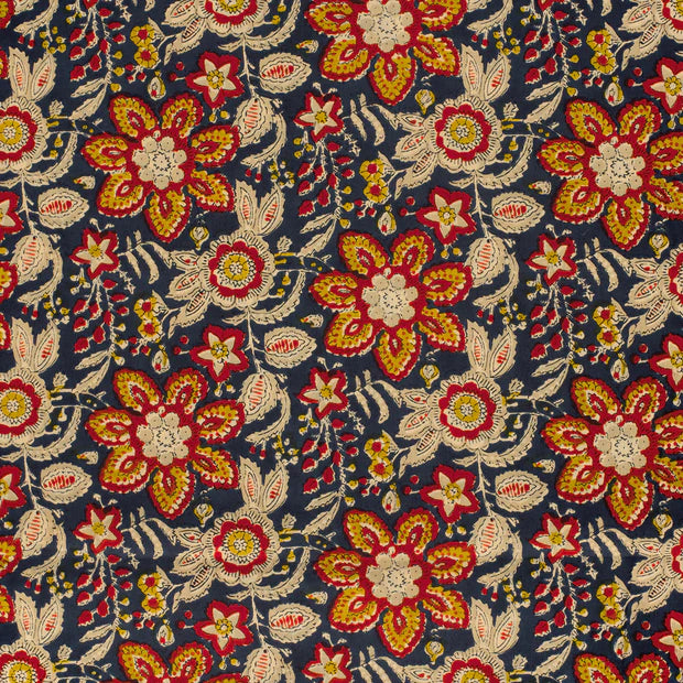 VOILE DE COTON IMPRIME Indien Orange et Bleu