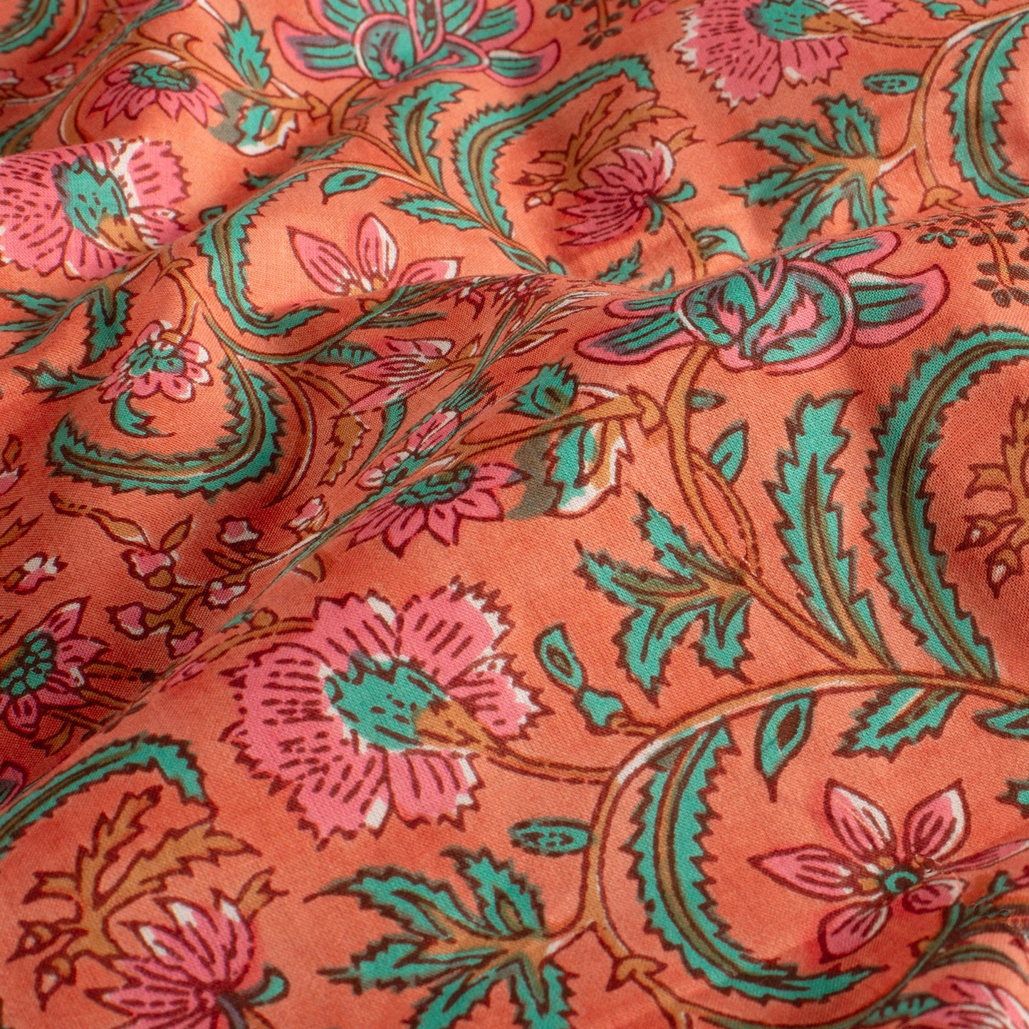 VOILE DE COTON IMPRIME Indien Orangé