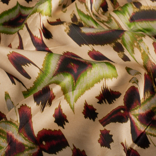 VISCOSE SATINEE IMPRIMEE Abstrait Beige et Kaki