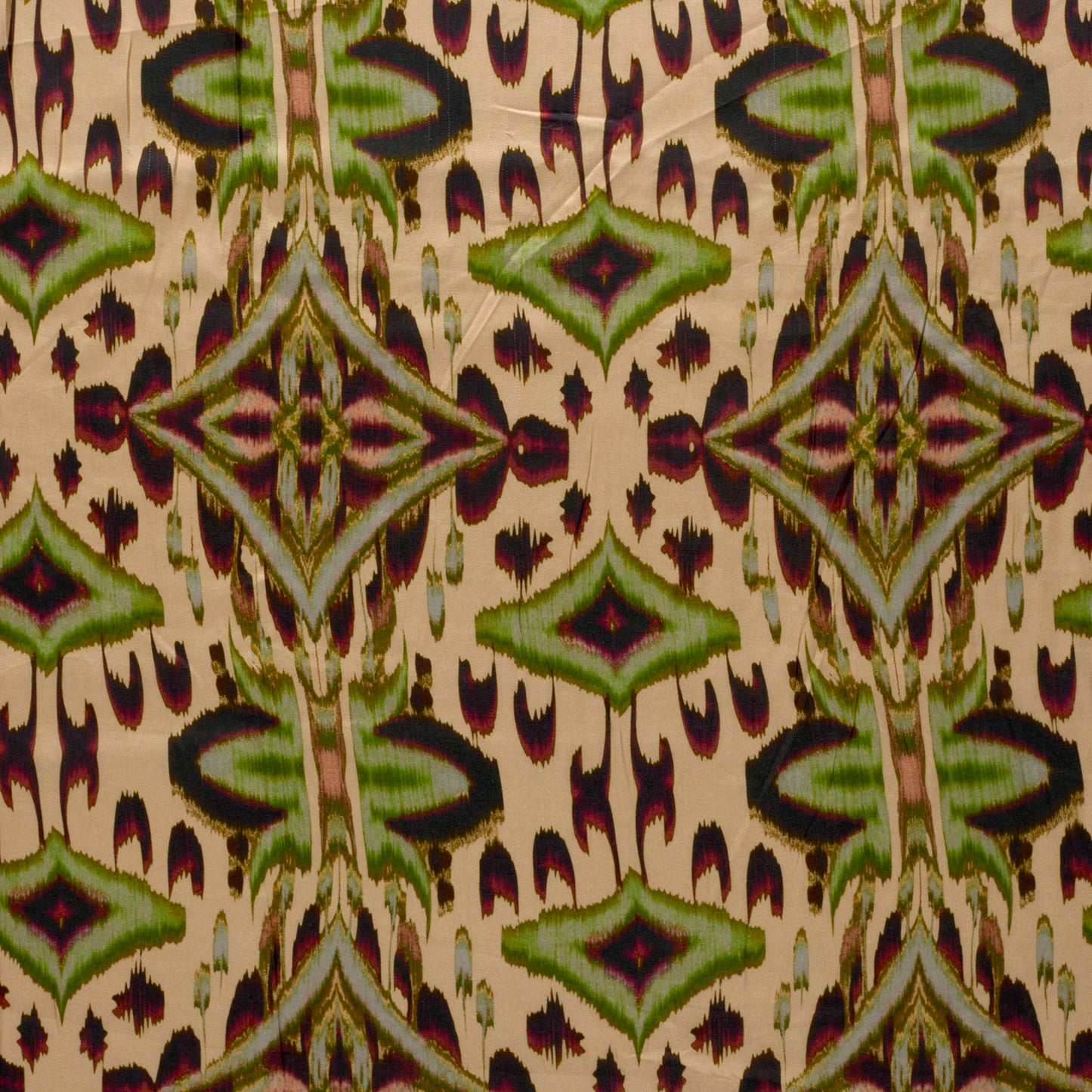 VISCOSE SATINEE IMPRIMEE Abstrait Beige et Kaki