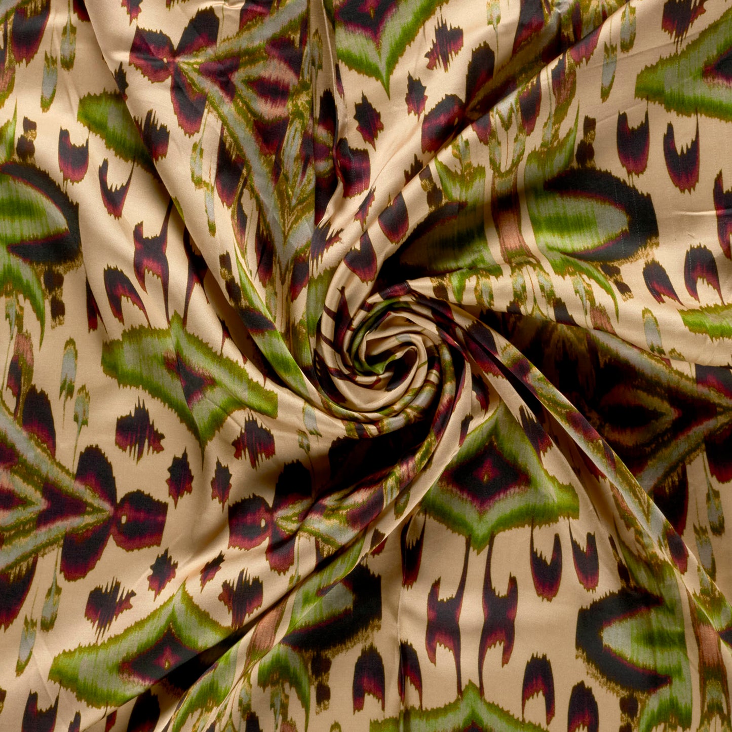 VISCOSE SATINEE IMPRIMEE Abstrait Beige et Kaki