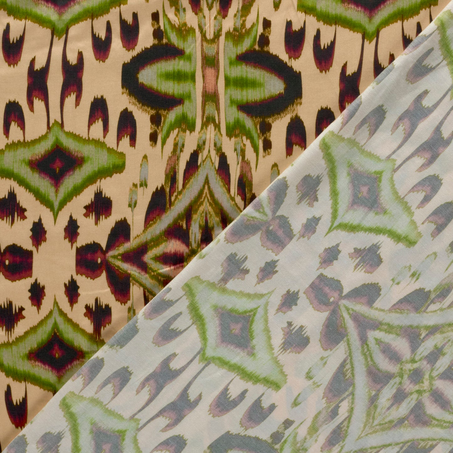 VISCOSE SATINEE IMPRIMEE Abstrait Beige et Kaki