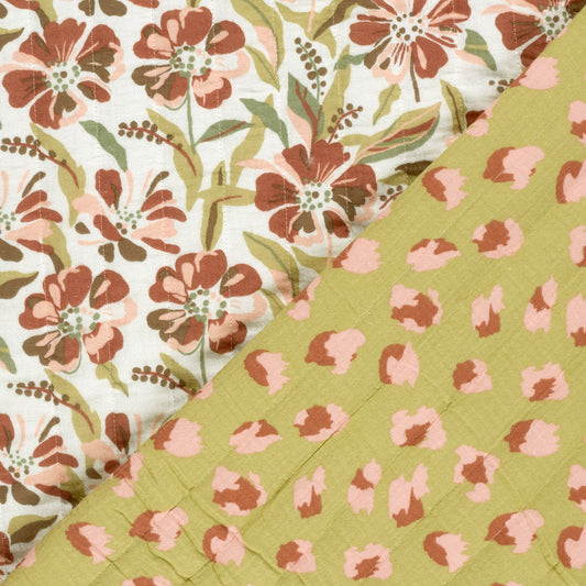 MATELASSE IMPRIME DOUBLE GAZE Kaki Marron Floral