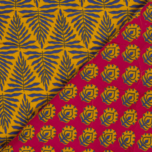 MATELASSE IMPRIME DOUBLE GAZE Moutarde et Bleu