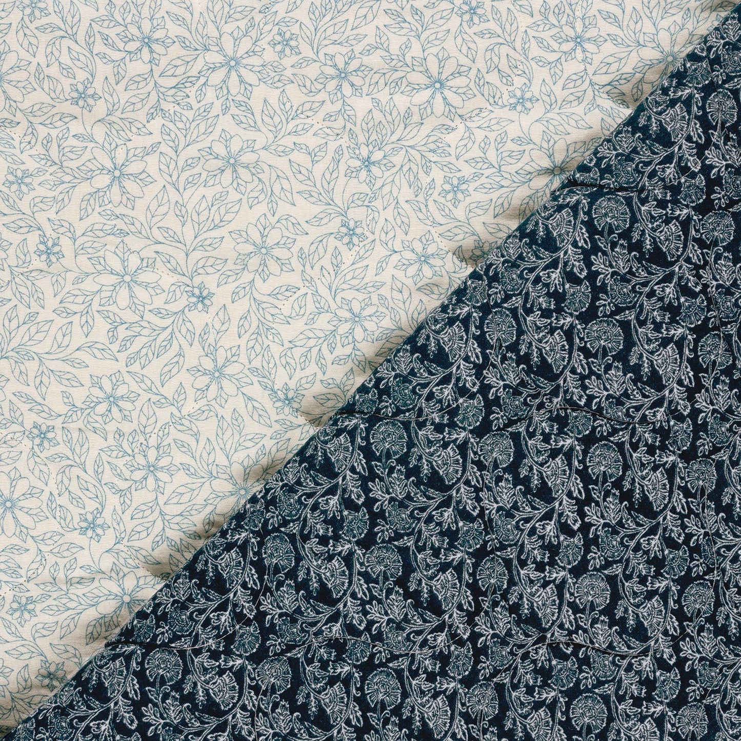 MATELASSE IMPRIME DOUBLE GAZE Marine et Ciel
