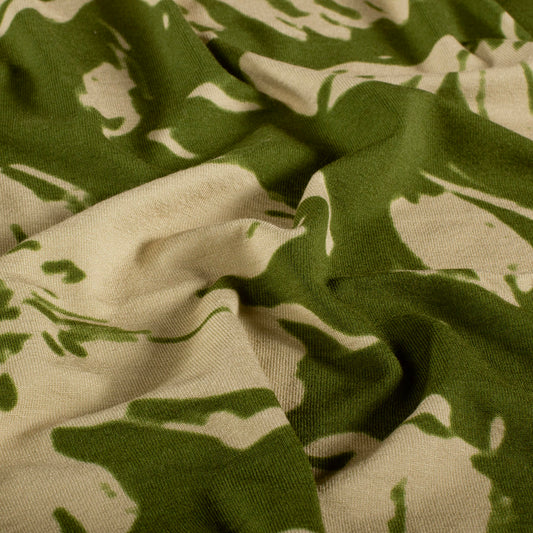 JERSEY VISCOSE IMPRIMEE Grandes Fleurs Bi color Vertes