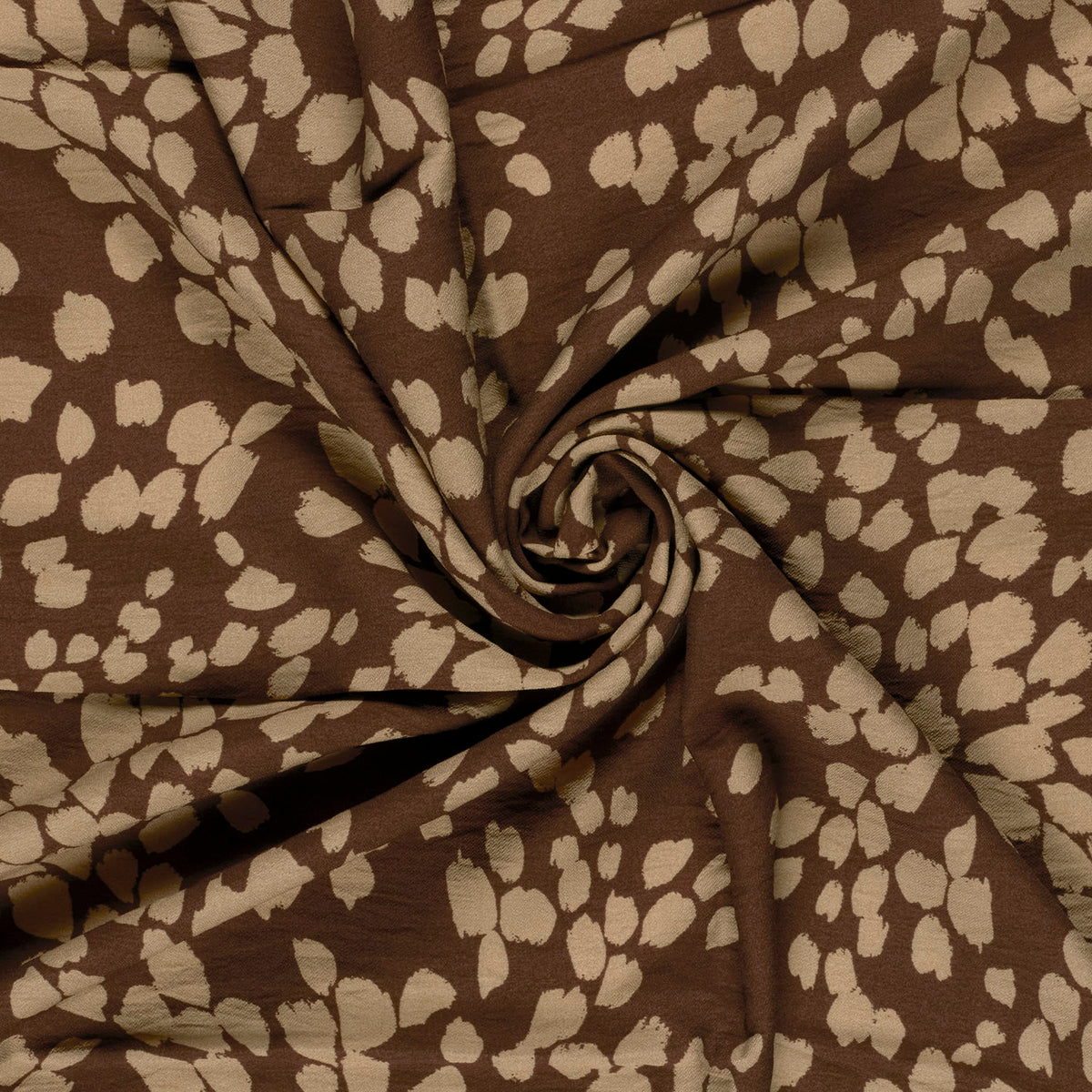 VISCOSE TWILL IMPRIMEE Feuilles Bi couleur Marron et Beige