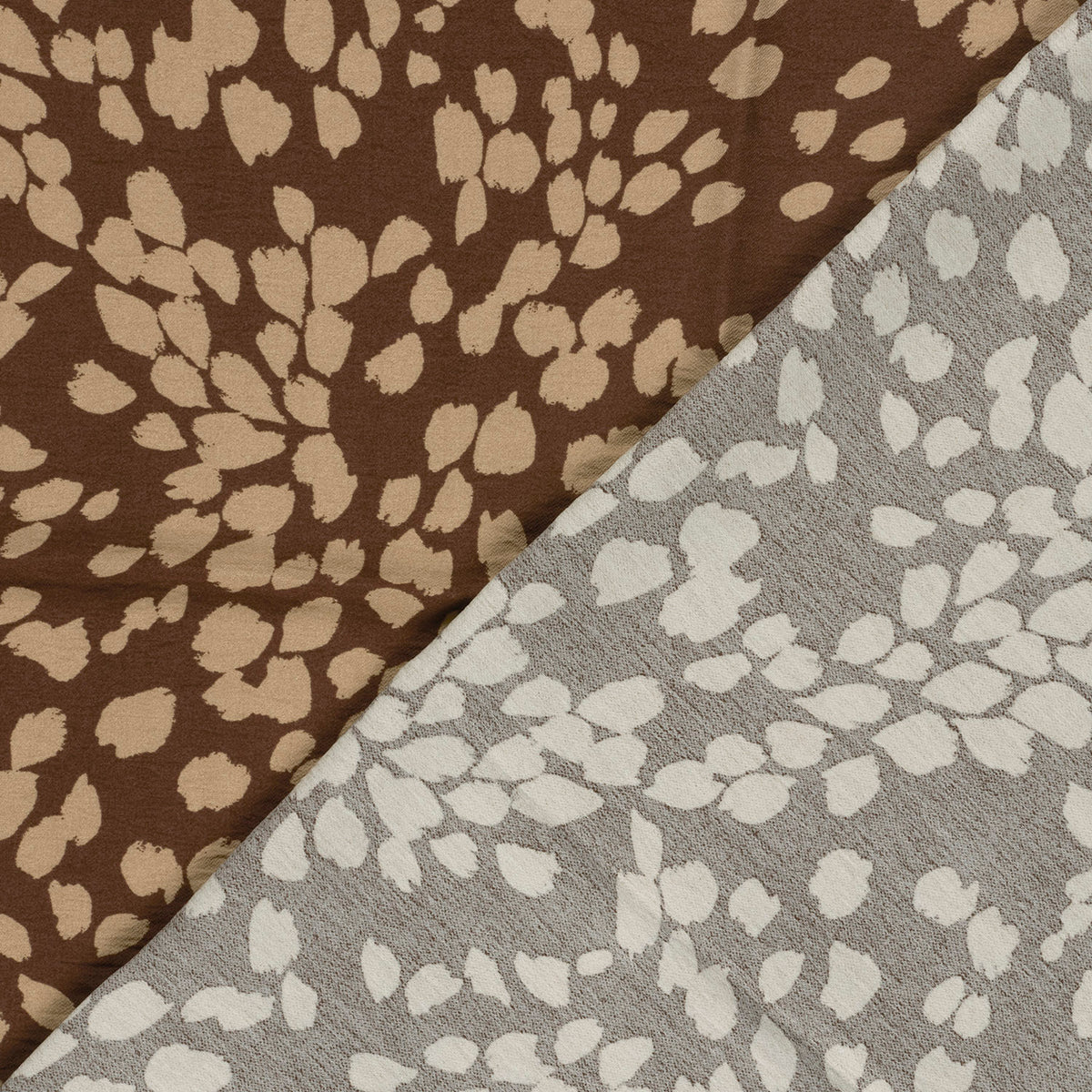 VISCOSE TWILL IMPRIMEE Feuilles Bi couleur Marron et Beige