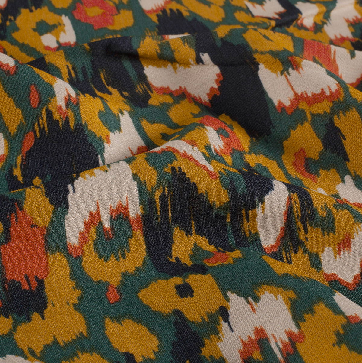 VISCOSE TWILL IMPRIMEE Graou Abstrait Kaki et Beige