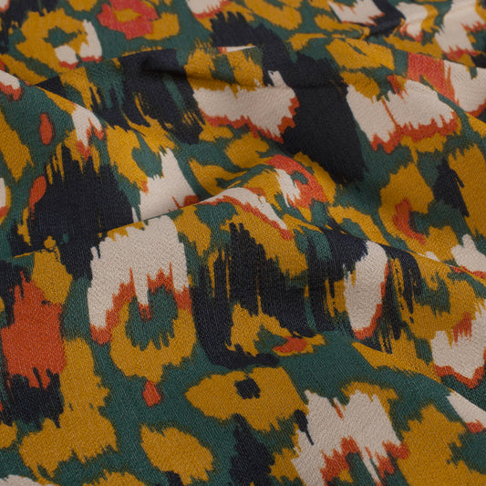 VISCOSE TWILL IMPRIMEE Graou Abstrait Kaki et Beige