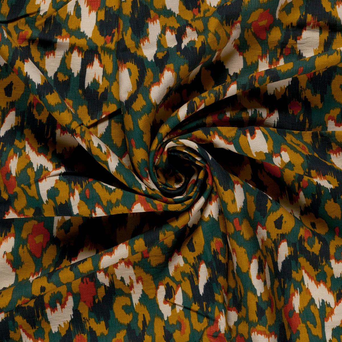 VISCOSE TWILL IMPRIMEE Graou Abstrait Kaki et Beige