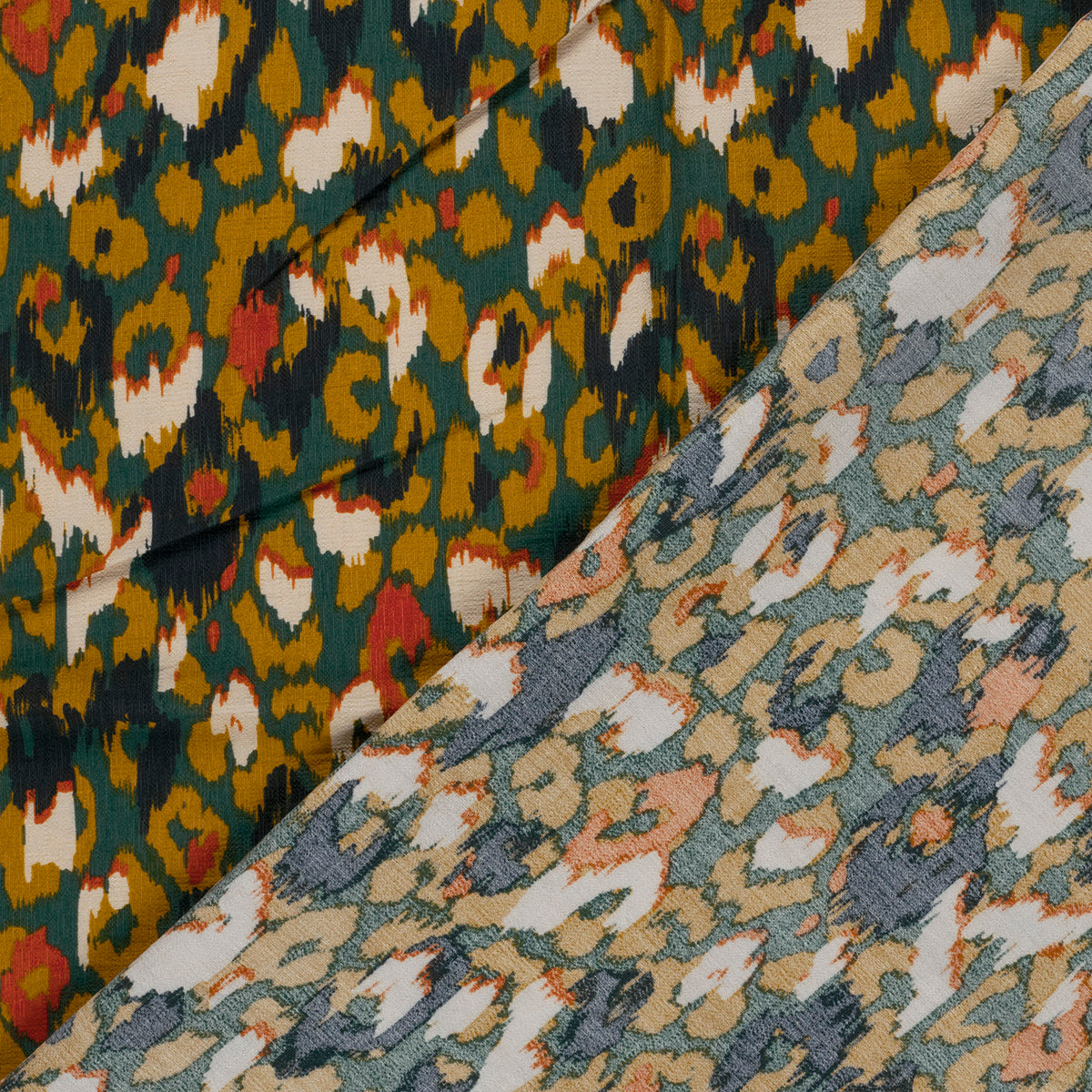 VISCOSE TWILL IMPRIMEE Graou Abstrait Kaki et Beige
