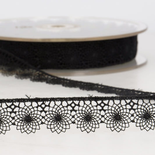 RUBAN DENTELLE FLEURS Noir