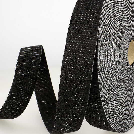 SANGLE METALLISEE COTON Noir/Argent-30mm