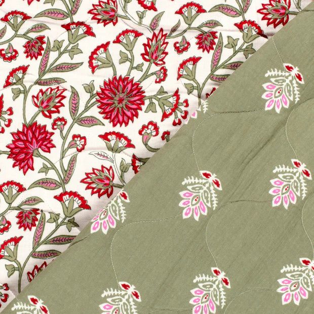 MATELASSE IMPRIME DOUBLE GAZE Kaki et Rose