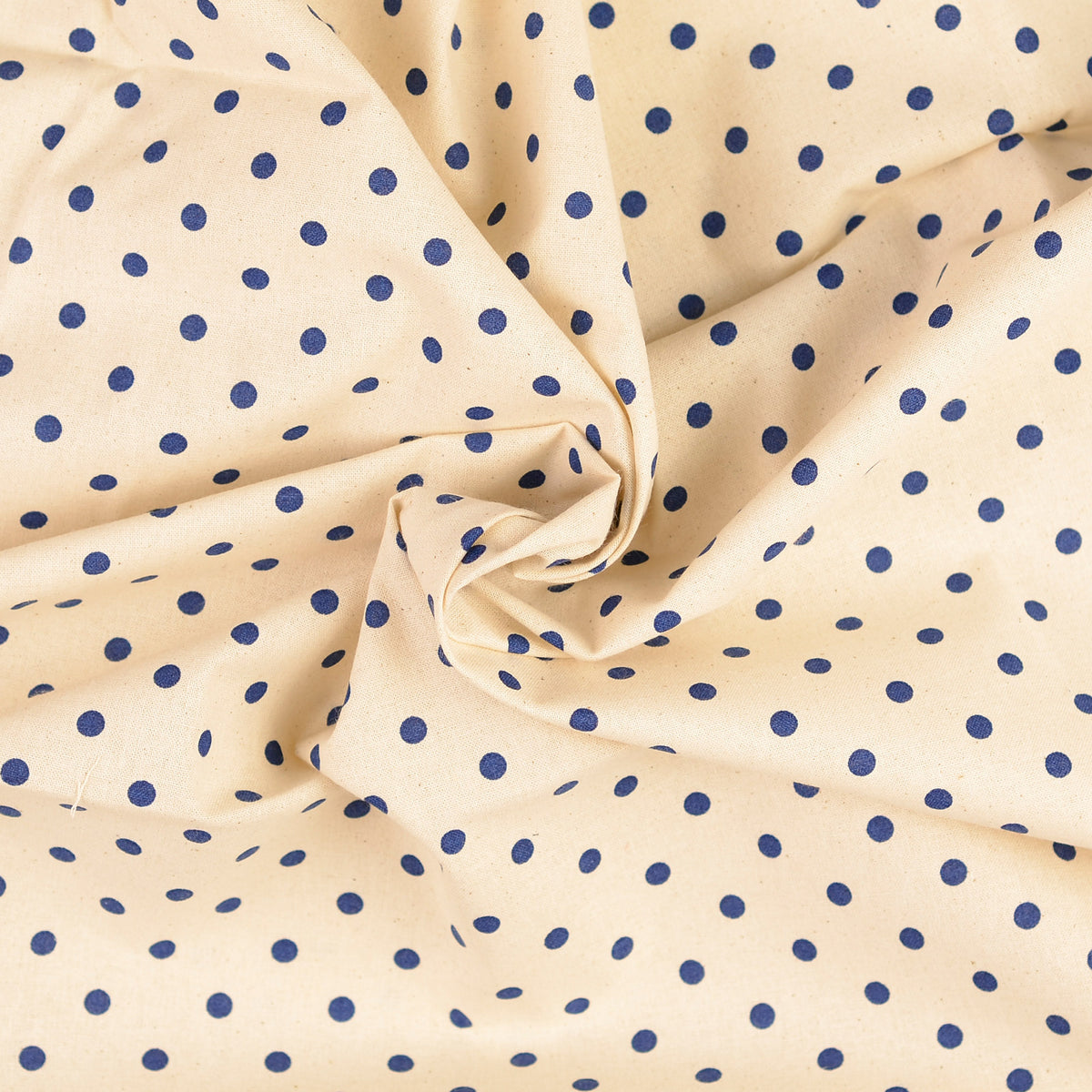 COTON IMPRIME Pois Marine fond Ecru