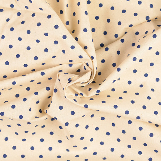COTON IMPRIME Pois Marine fond Ecru