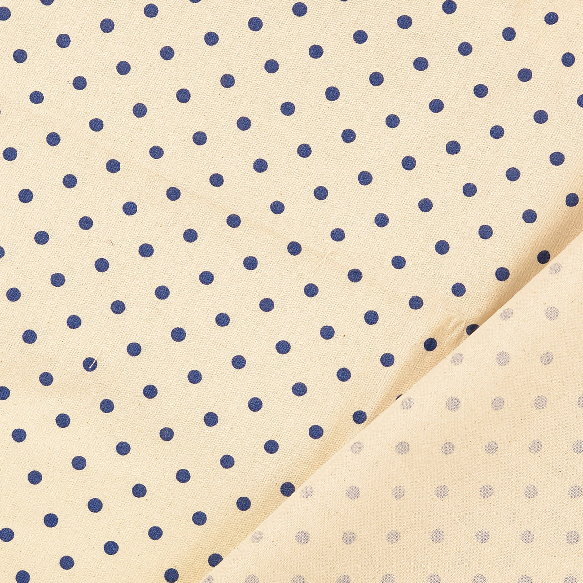 COTON IMPRIME Pois Marine fond Ecru