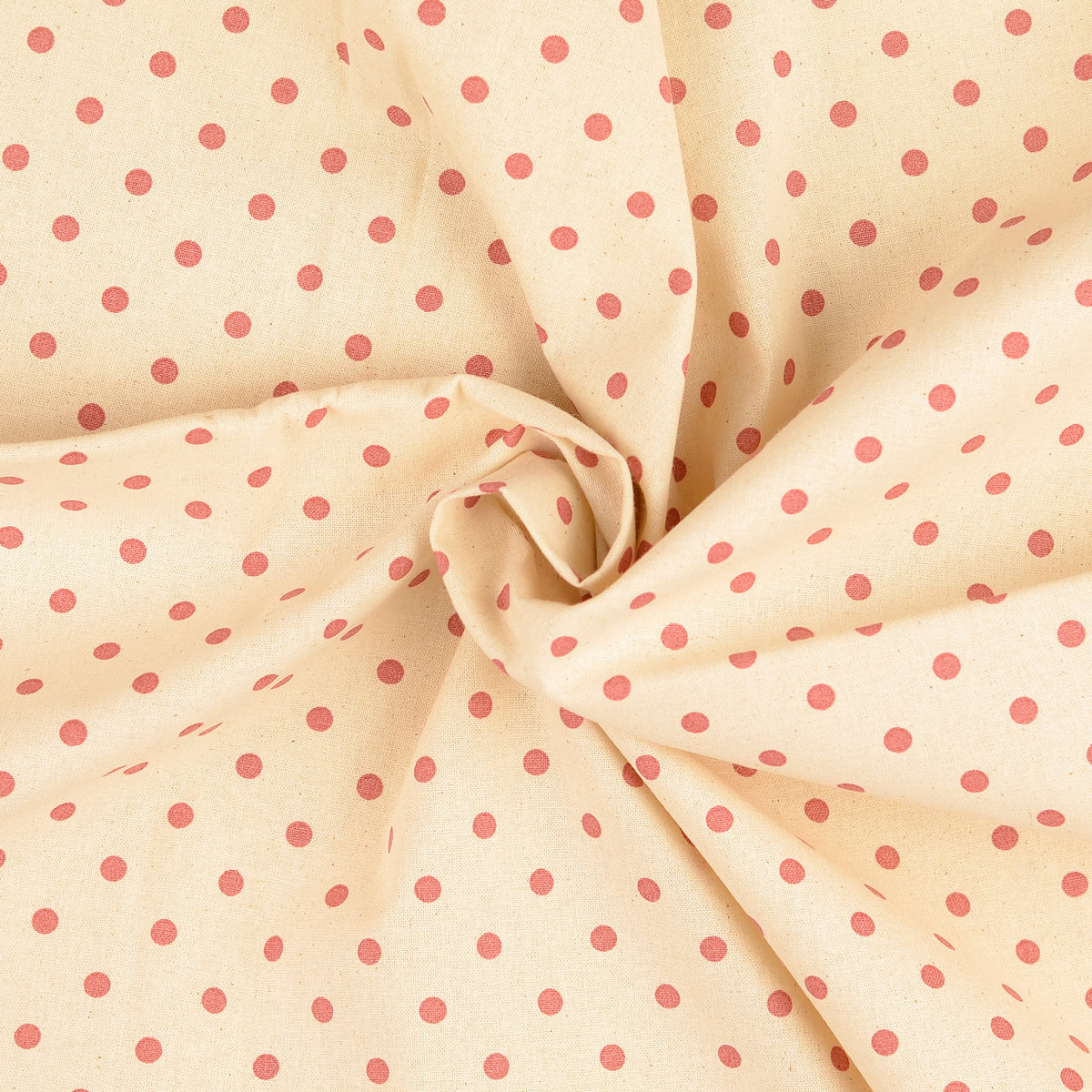 COTON IMPRIME Pois Rose fond Ecru