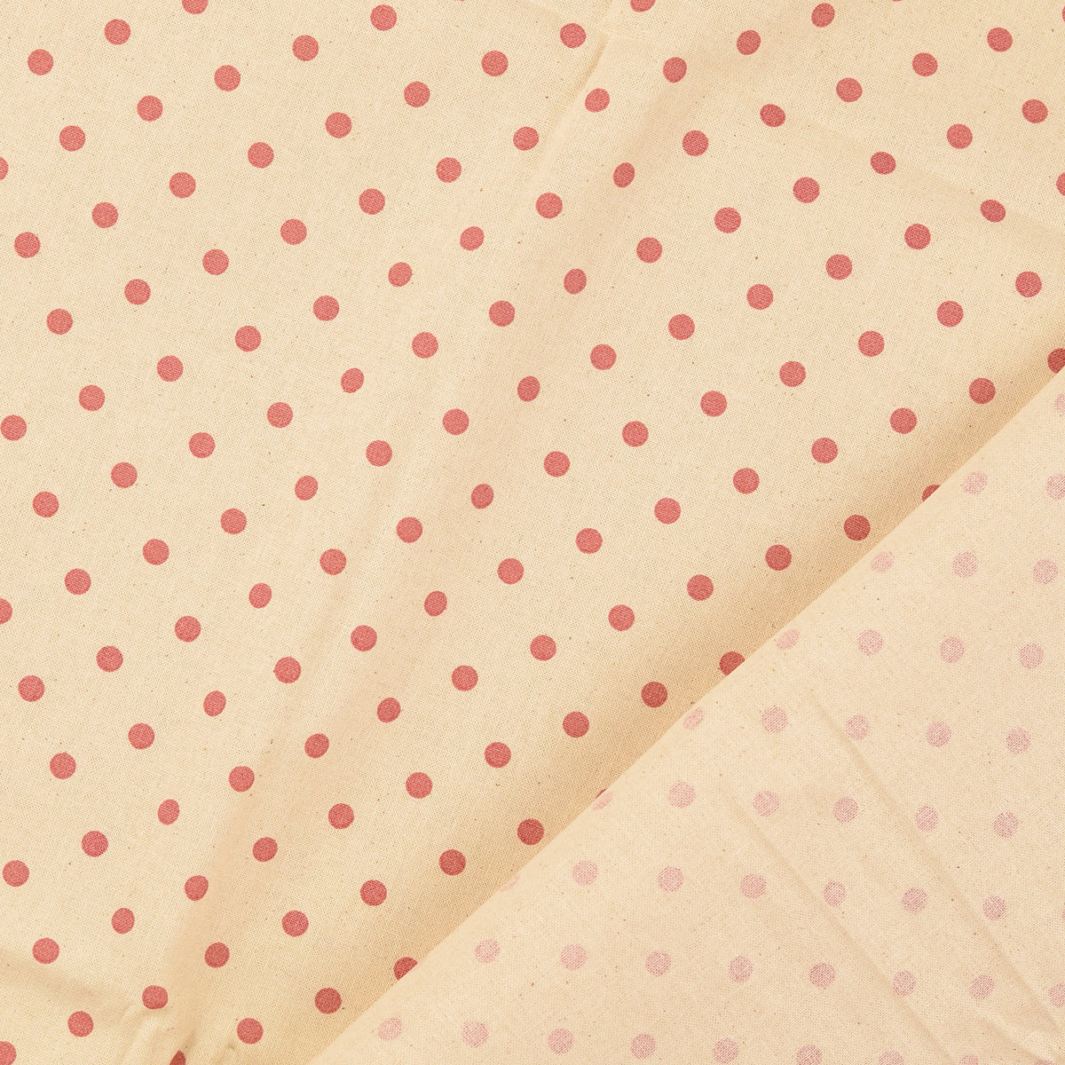 COTON IMPRIME Pois Rose fond Ecru