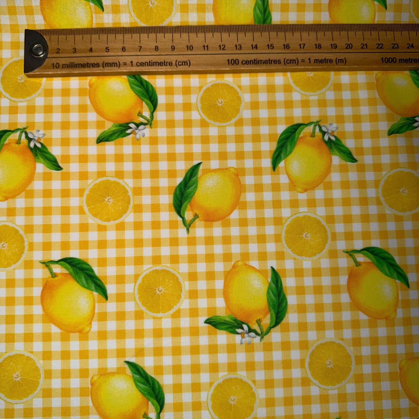 COTON MOTIF Vichy jaune avec Citrons