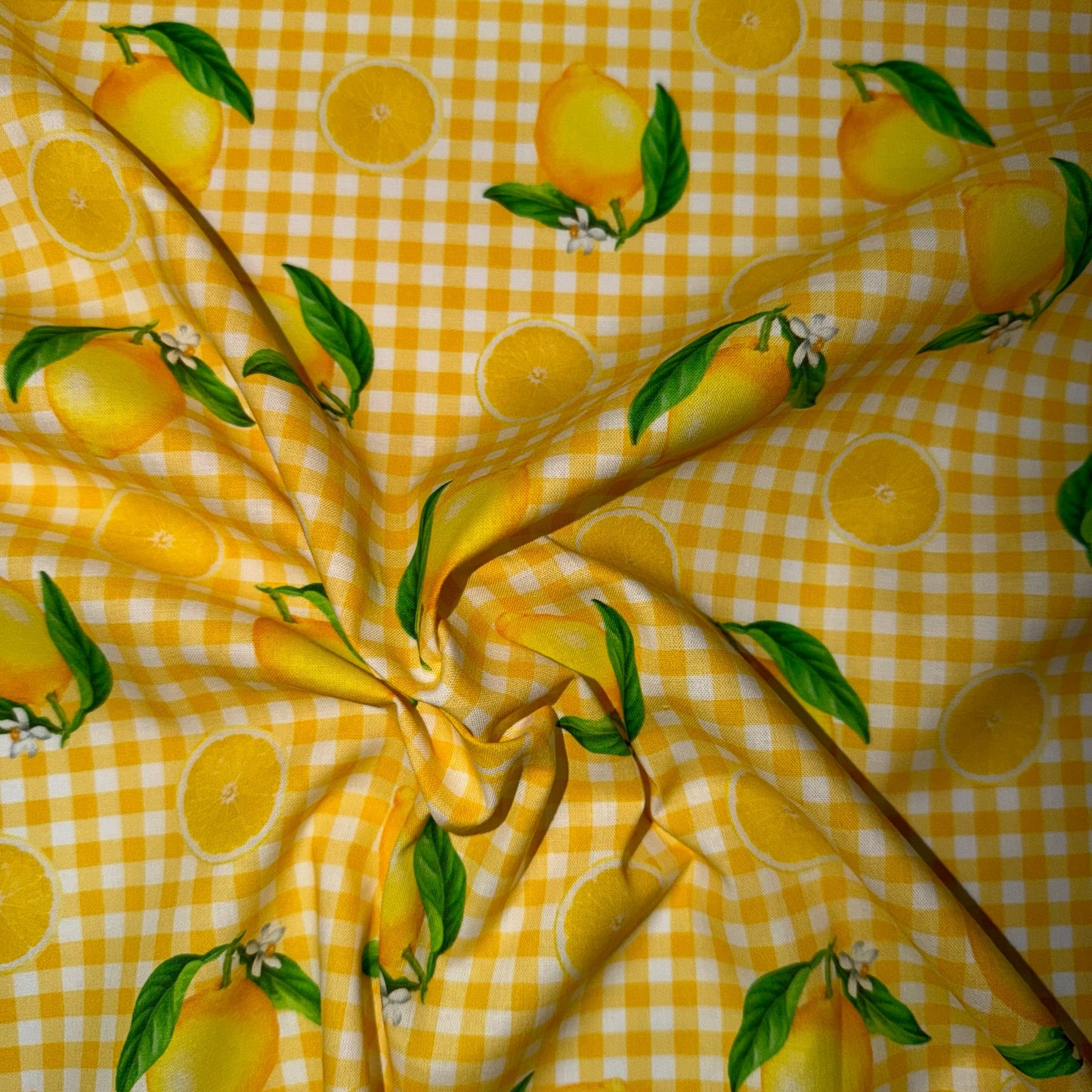 COTON MOTIF Vichy jaune avec Citrons
