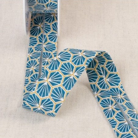 BIAIS IMPRIME Fleurs Graphiques Bleu canard-27cm