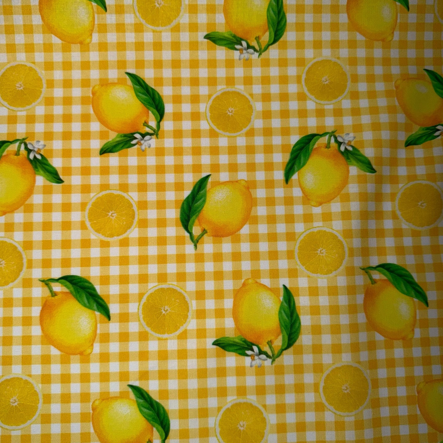 COTON MOTIF Vichy jaune avec Citrons