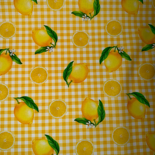 COTON MOTIF Vichy jaune avec Citrons