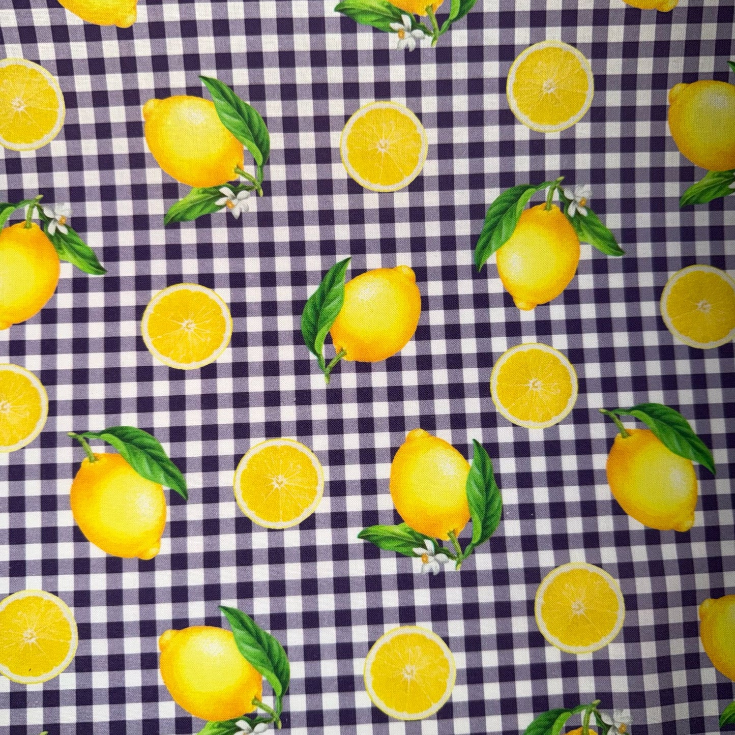 COTON MOTIF Vichy violet avec Citrons