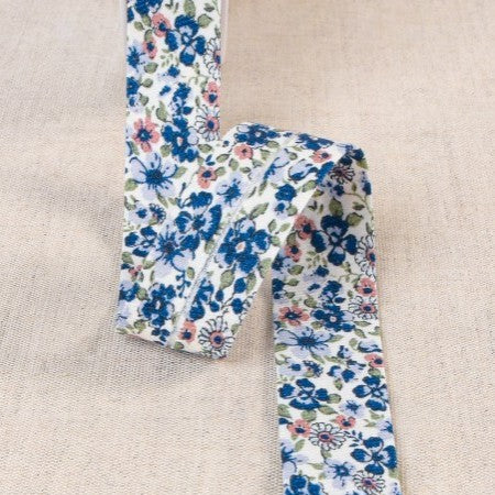 BIAIS IMPRIME GOTS à fleurs Bleu-20cm