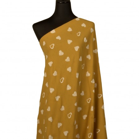 DOUBLE GAZE MOTIF Cœurs Moutarde Bi couleurs