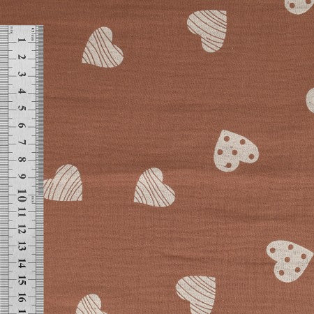 DOUBLE GAZE MOTIF Cœurs Rouille Bi couleurs