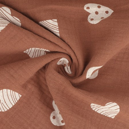 DOUBLE GAZE MOTIF Cœurs Rouille Bi couleurs