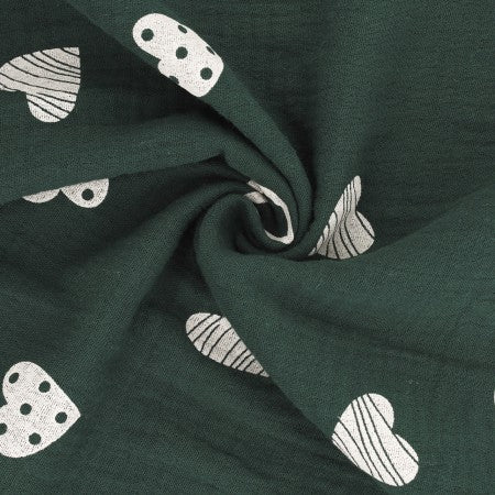 DOUBLE GAZE MOTIF Cœurs Vert Bi couleurs