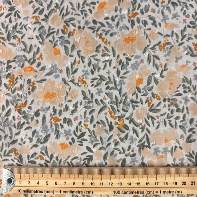 VISCOSE IMPRIMEE Floral Kaki Plumetis