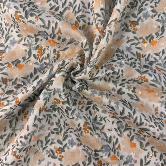 VISCOSE IMPRIMEE Floral Kaki Plumetis