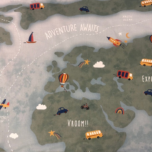 COTON IMPRIME Map Monde Bleu